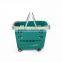 Convenience Double Handle Plastic Shopping Basket With Wheels