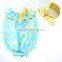 Seaside Bella Romper.Baby Swim Wear.Gold Dot Design With Headband.