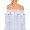 Wholesale Women Apparel Strapless Bell Sleeves Stripes Romantic Blouse(DQE0401T)