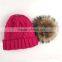 Myfur Hot Pink Knitting Hat With Real Genuine Raccoon Fur Bobble