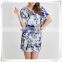 Printed Bamboo Rayon Pajama Shirt Short Sleeves Waist-controlled Crew Neck