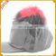 Smooth black colour spring hat raccoon pompom fur cap