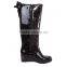 Speckle woman wedge heel zipper knee high rain boots with ribbon