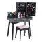 Vanity Makeup Table with Lockable Jewelry Cabinet Makeup Organizer Cushioned Stool 2 Sliding Drawers Makeup Desk with Drawer Bla