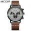 MEGIR 2158 Mens Quartz Watch Chronograph Luminous Sports Wristwatch Leather Strap Waterproof Man Watch Brand