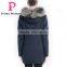 New Design Winter Women Medium Length Slim Fit Coat With Silver Fox Hat Overcoat