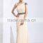Elegant one-shoulder short sleeve sexy ruffle and beaded chiffon evening dress maxi dress 1047