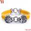 Genuine Polished Stingray Skin Leather Magnetic Bracelet Yellow with Silver plated lion head, men's bracelet