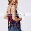 Fringed plain wine red ladies plain crop top, spaghetti strap cami fringed crop top wholesale for ladies.