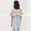 Denim blue embroidered new pattern clothes off shoulder short jeans dress women