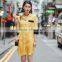 2017 Fashion Womens Comfortable Daily Hot Ladies middle sleeve deep V Elegant Women yellow fashion long shirt