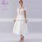 2017 New Arrival Fashion Design High Quality Low Cut Waist Beaded Short Sleeve White Prom Dress