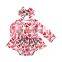 Floral print jumpsuit summer baby girls long sleeve romper with headband set