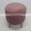 Reatai velvet round pink colour ottoman stool customized metal leg with buttons elegant stool with legs