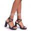 Black attractive color snake print design double crossover ankle strap high heels platform sandals shoes ladies footwear