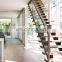 Wood Straight Staircase For Tempered Glass Railing