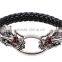 Braided Leather Bracelet Mens Leather Bracelet With Double Dragon With Ring