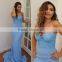 PS-03 High Quality Lace Applqiued Bodice Formal Party Gown with Spaghetti Straps Long Mermaid Prom Dresses Vestido De Debutante