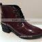pointed shoes leather ankle boots with tie low-heeled color black and wine red