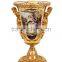 European Character Design Decorative Porcelain Flower Vase With Bronze Side Handles, Enamel Ceramic and Brass Golden Vase