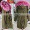 real pink color fox fur parka wholesale modern oversized fur trim coat for women