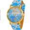 New Fashion Watch Luxury Flowers Printed Geneva Watch Women Casual Quartz Watch Elegant Popular Ladies Dress Wristwatch Relojes