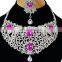 Voylla Intricate Silver Plated Indian Handmade Ethnic Kundan Zerconic Necklace set in Pink Color