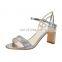 Silver new fashion handmade design ankle strap closure buckle heels ladies sandals shoes