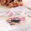 High quality double heart pink and white color braided leather bracelet