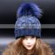 2015 coolorful knitted woolen hat with fur pompoms