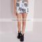 Retro Chinese style elephant print agaric fold crop top and high waist shorts matching set