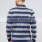 New Design Long Sleeve Button Placket Ribbed Cuffs Blue Stripe Men's 100% Cotton Breathable Pique 200g Blank Casual Polo T-Shirt