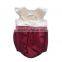 Wholesale children's boutique clothing Dot top with plain wine red bloomer mix flutter sleeve baby romper