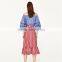 2017 OEM Spring Cute Pleated Vertical Stripes Off Shoulder Blouse