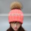 2016 popular raccoon fur ball/pom pom fashion winter hats for girl