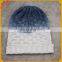 Unique latest design unisex bi-color wool knit hat removable raccoon fur pom poms