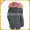 Colorful Raccoon Fur Collar Fur Lining Outwear Fur Jacket Parka