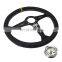 Stitching Leather Steering Wheel 380mm/15inch brushed metal Black Spoke Leather Deep Corn Car Steering Wheel