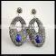 LFD-064E Wholesale Fashion Faceted Blue Agate Stone Paved Crystal Rhinestone Paved Drop Earrings Charm Jewelry Finding