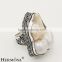 Freedom Shape Natural Stone White Biwa Pearl 925 Sterling Silver Men Rings