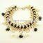 Gold Alloy Pearl Chain Bracelet With PU Strap