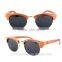 Rose red half frame veneer wood glasses with silver color metal rims wooden sunglasses a lot in stock wholesale