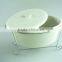 stock white oval ceramic soup tureen with cover and steelness parts, color gift box for promotion