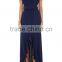 2016 Elegant Navy Blue Off Shoulder Chiffon Evening Gown HSD8152