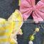 2016 Easter design new baby kids yellow strpies Easter girls outfits boutique clothing with matching headband and necklace set