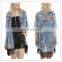 Stylish Modern Cute Blue Printed Kimono With Black Fringe Long cardigan Along The Hem blouse