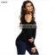 Women European style oversized v neck cold shoulder sweater
