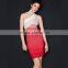 2015 Women Celebrity Party Knitted Gradient Dresses White Red One Shoulder Strapless Bandage Dress Pencil Bodycon Elegant Dress