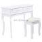 White Vanity Jewelry Makeup Dressing Table Set 4 Drawer Mirror Wood Desk portable makeup table
