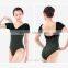 (2711) Short Sleeve Dance Leotard, Ballet Velvet Leotard, Green Velvet Leotard